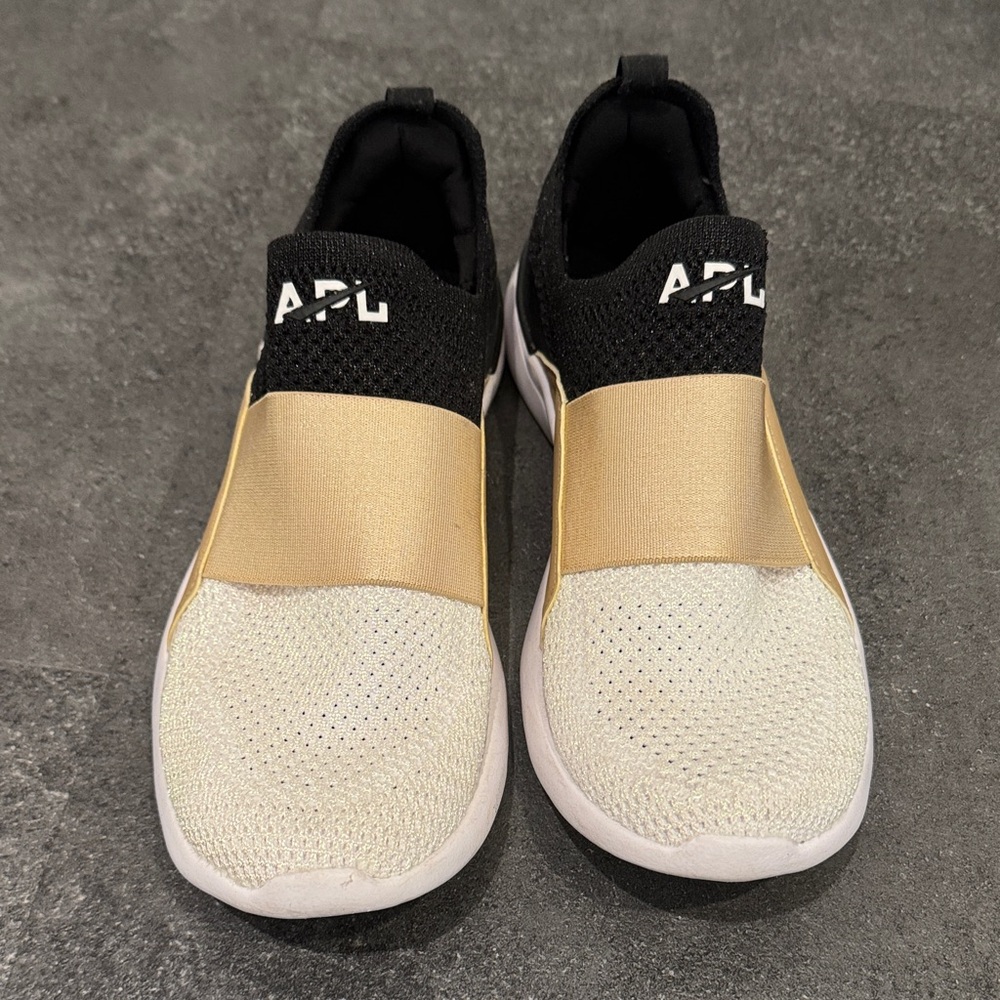 APL Black and Gold Knit Slip-Ons